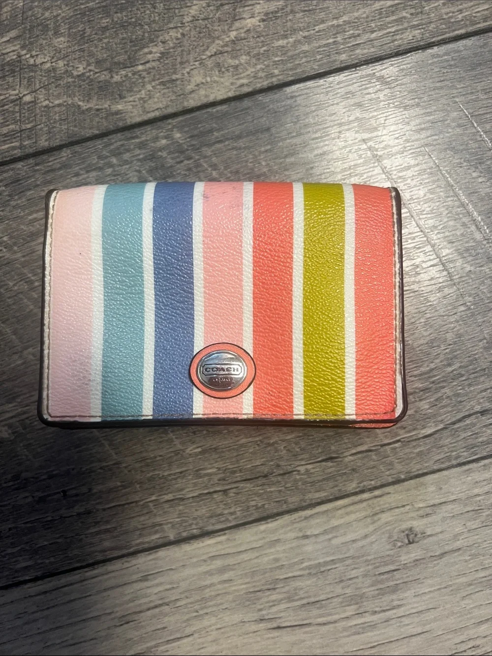 Coach Striped Leather Wallet - Pink, Blue, Coral, Yellow, Navy